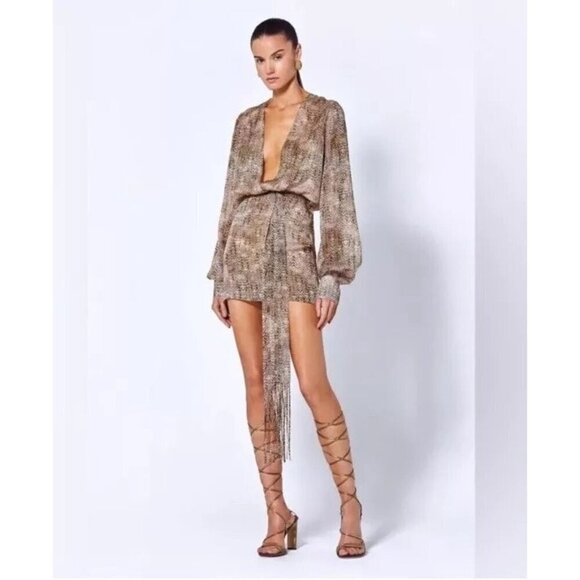 Alexis Dula Dress in Animal Print XSmall New Womens Faux Wrap Mini - Picture 1 of 16